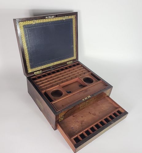 ANTIQUE BRASS INLAID TRAVELING
