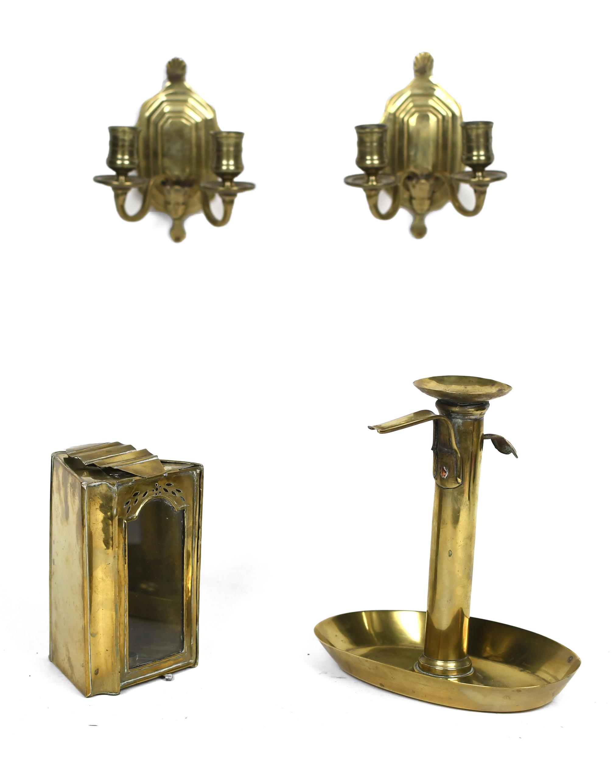 ANTIQUE BRASS LIGHTING. A pair of