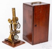 ANTIQUE BRASS MICROSCOPE WITH