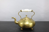 ANTIQUE BRASS TEA KETTLE, HAND
