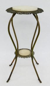 ANTIQUE BRASS & WHITE ONYX PED