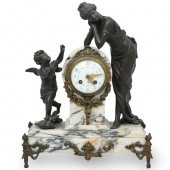 ANTIQUE BRONZE AND MARBLE MANT