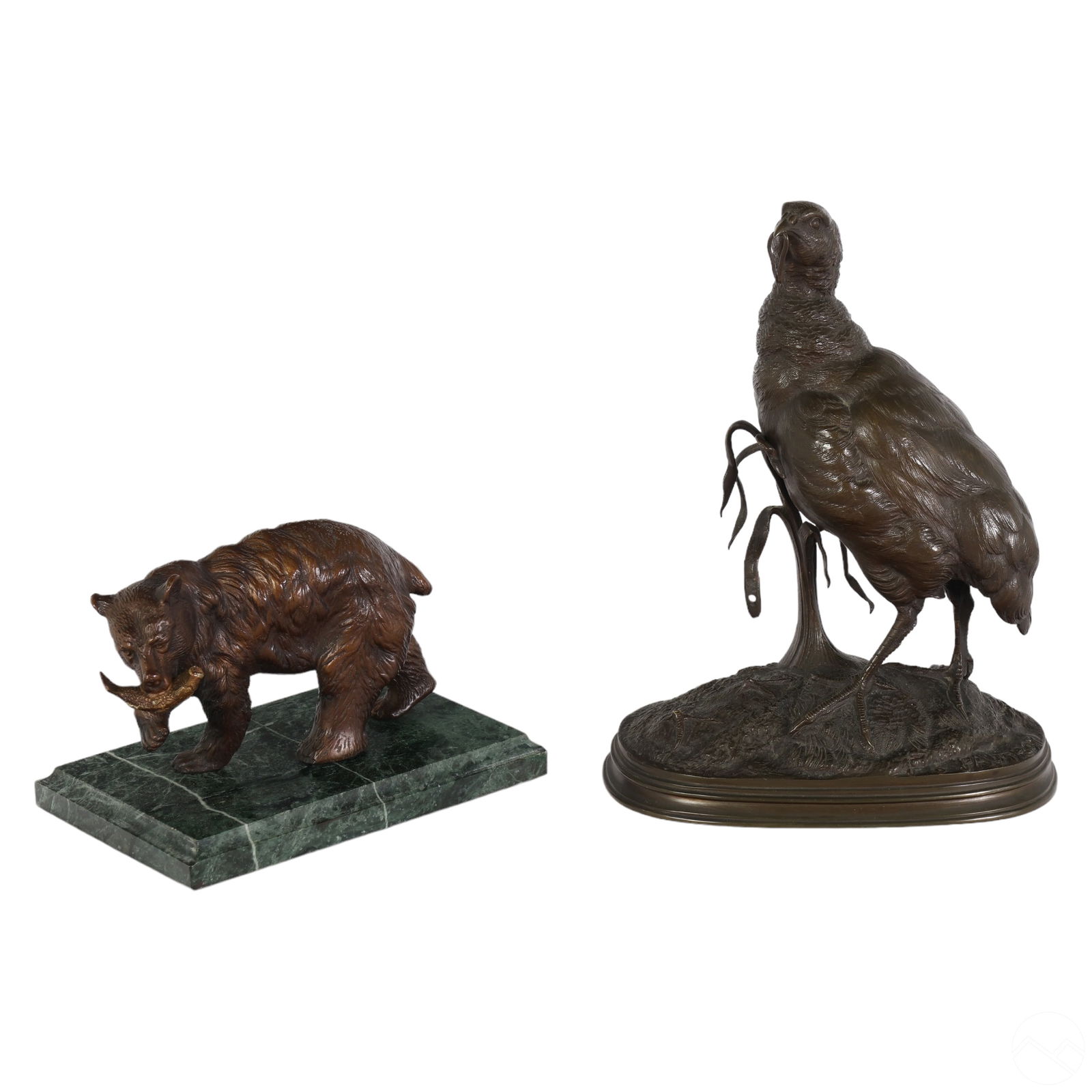 ANTIQUE BRONZE BEAR & PHEASANT BIRD