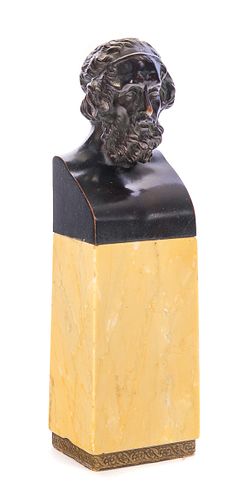 ANTIQUE BRONZE BUST OF HOMER ON