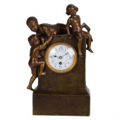 ANTIQUE BRONZE FIGURAL CLOCK A
