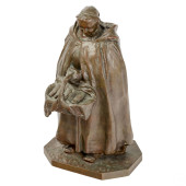 ANTIQUE BRONZE MONK WITH BASKE
