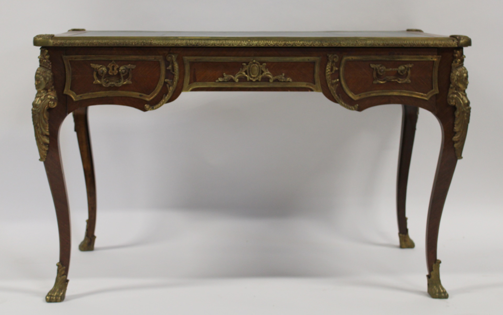 ANTIQUE BRONZE MOUNTED LEATHERTOP