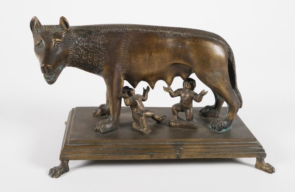ANTIQUE BRONZE ROMULUS & REMUS W/