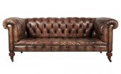 ANTIQUE BROWN LEATHER CHESTERF