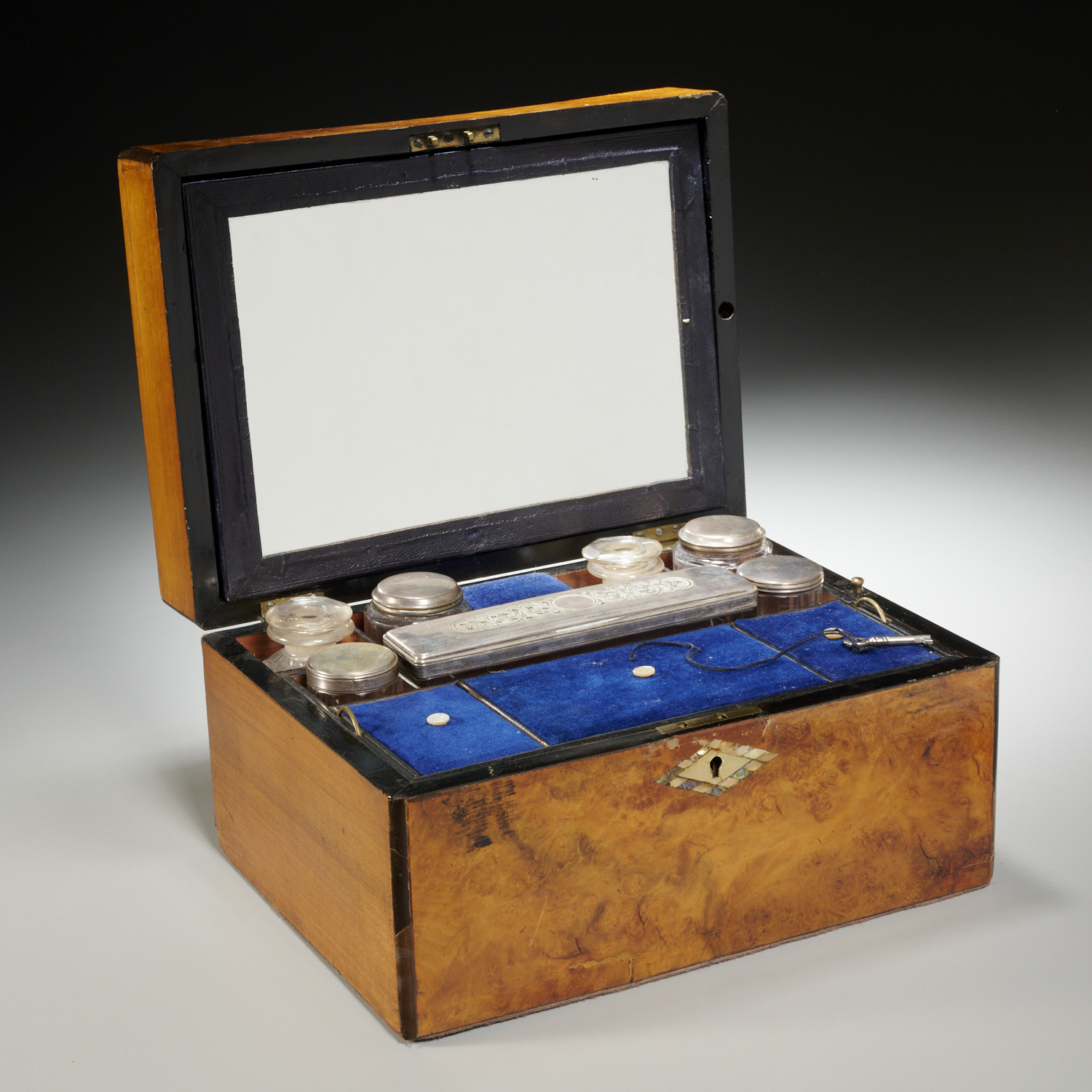 ANTIQUE BURL WOOD VENEERED TRAVEL