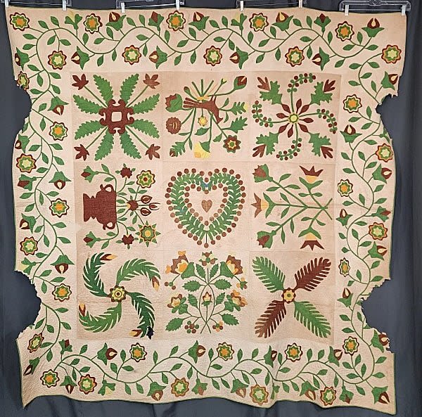 Antique c1860 PA Applique Sampler