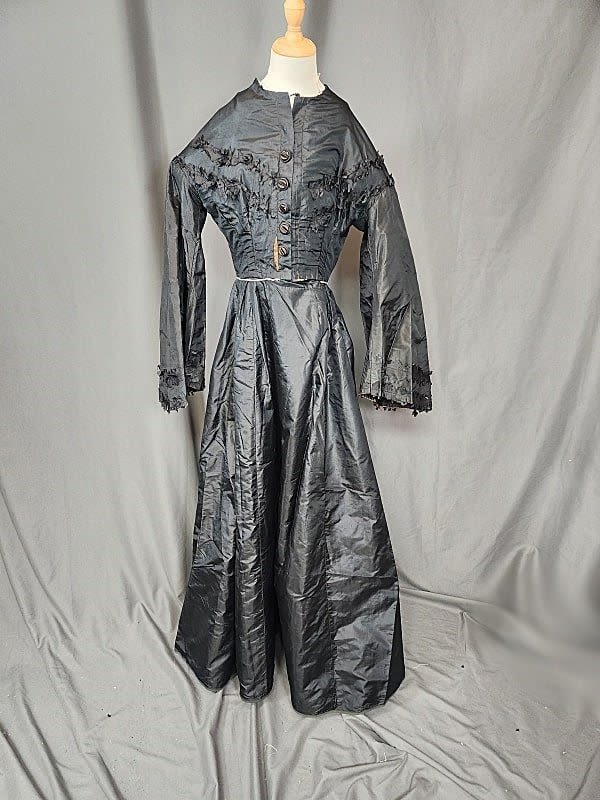 Antique c1860s Black Silk Dress