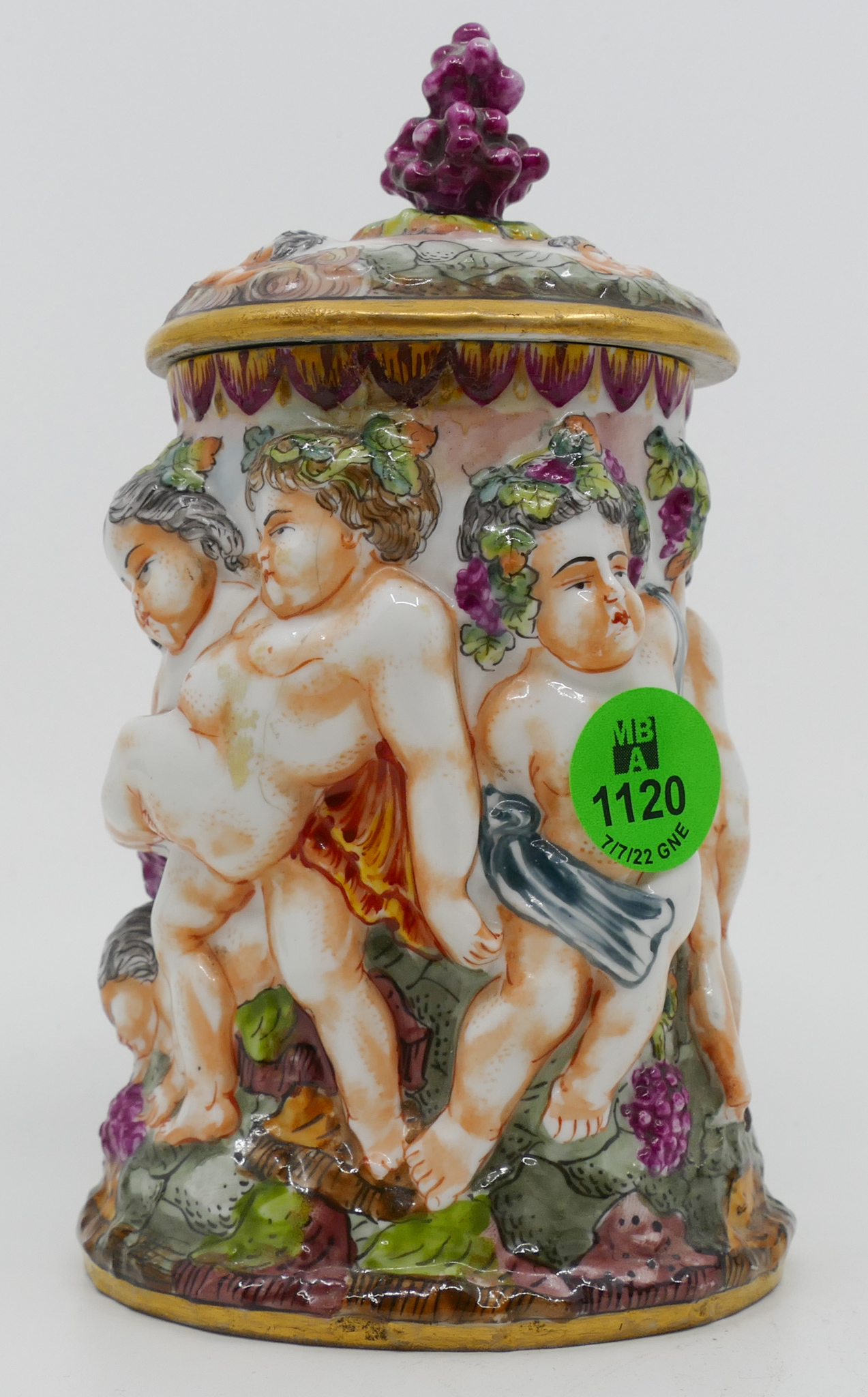 Antique Capodimonte Putti Small Jar