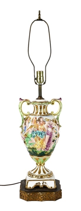 ANTIQUE CAPODIMONTE URN FORM LAMP