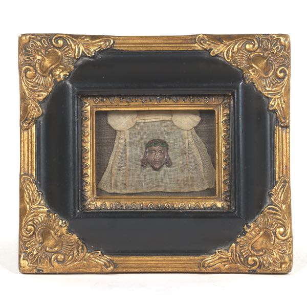 ANTIQUE CARVED AND GESSOED HEAD