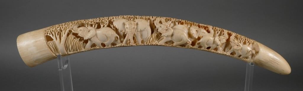 ANTIQUE CARVED ELEPHANT TUSKAntique