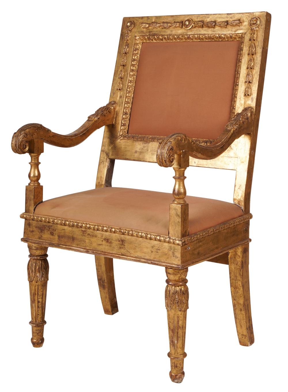 ANTIQUE CARVED GILTWOOD ARMCHAIRthe