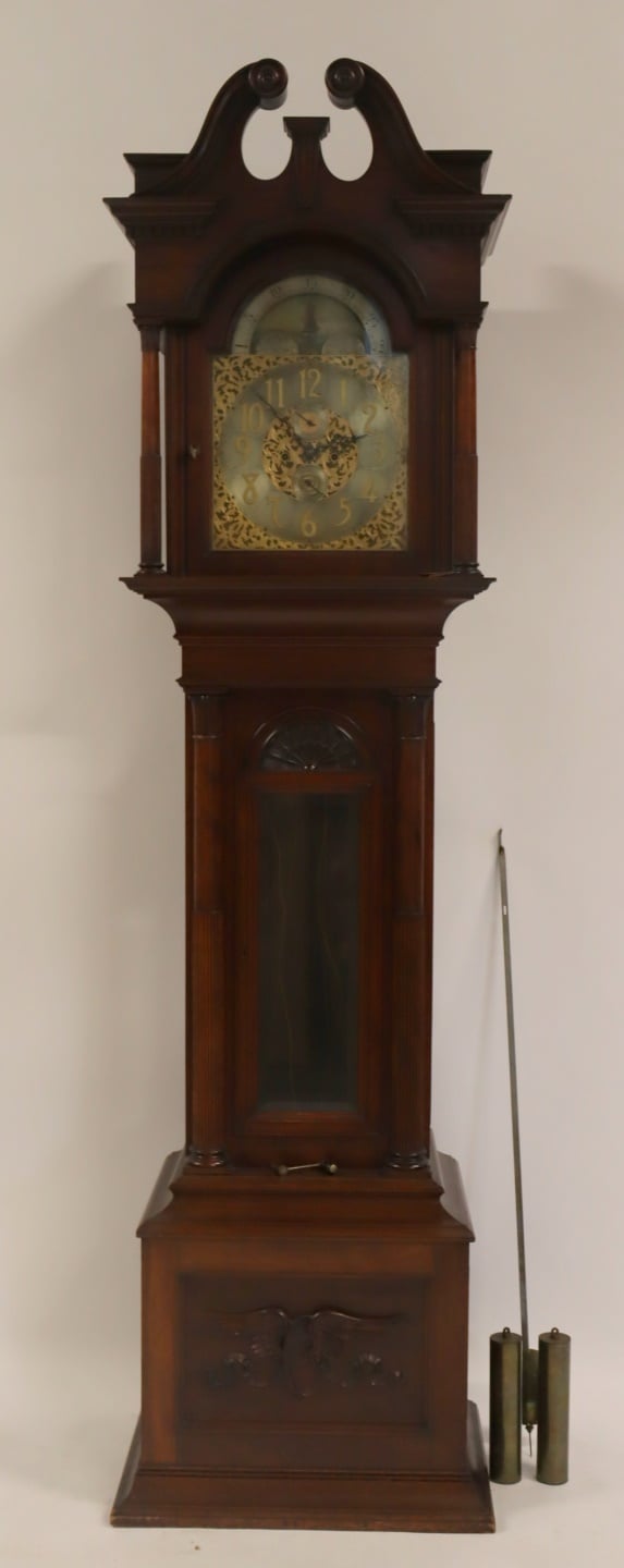 ANTIQUE CARVED MAHOGANY TALL CASE