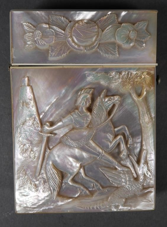 ANTIQUE CARVED MOTHER OF PEARL CARD