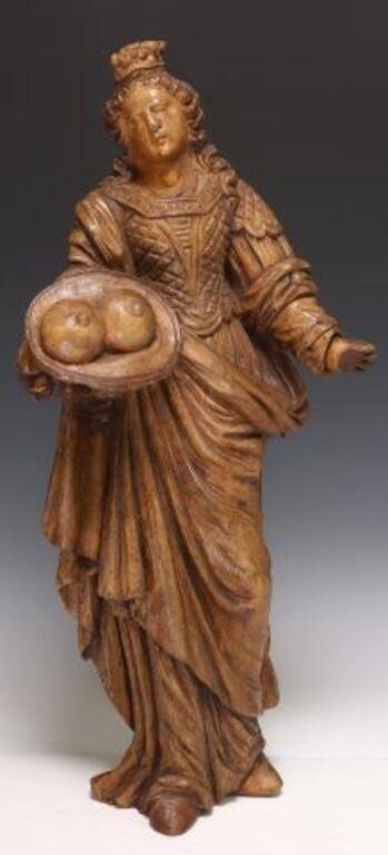 ANTIQUE CARVED OAK FIGURE OF