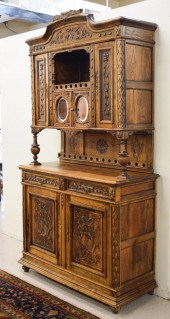 ANTIQUE CARVED OAK SIDEBOARD,