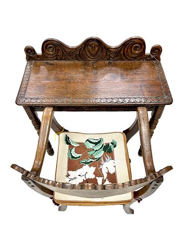 ANTIQUE CARVED OAK WRITING