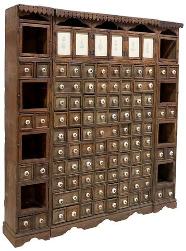 ANTIQUE CARVED SECTIONAL APOTHECARY