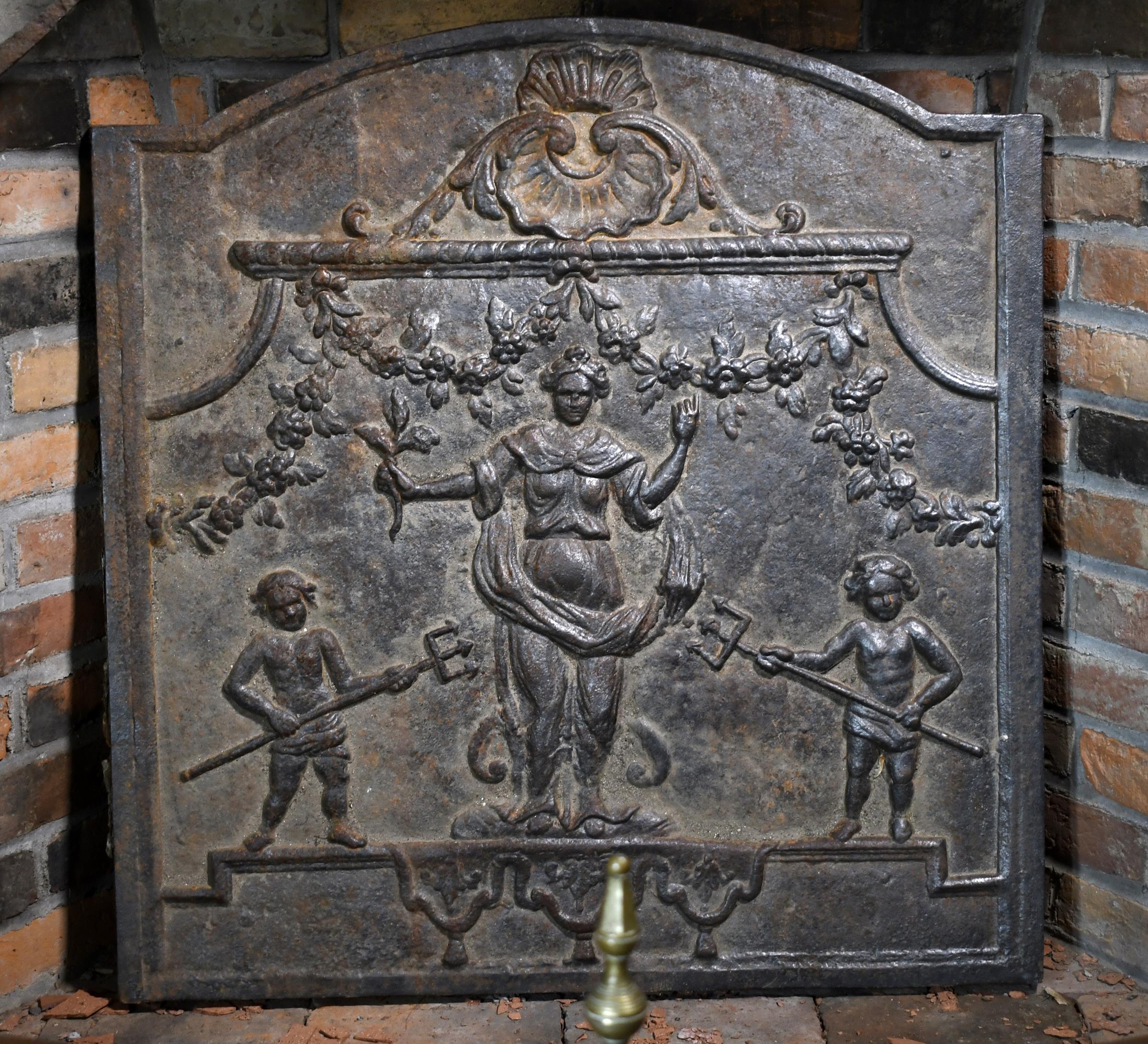 ANTIQUE CAST IRON FIREBACK. Cast