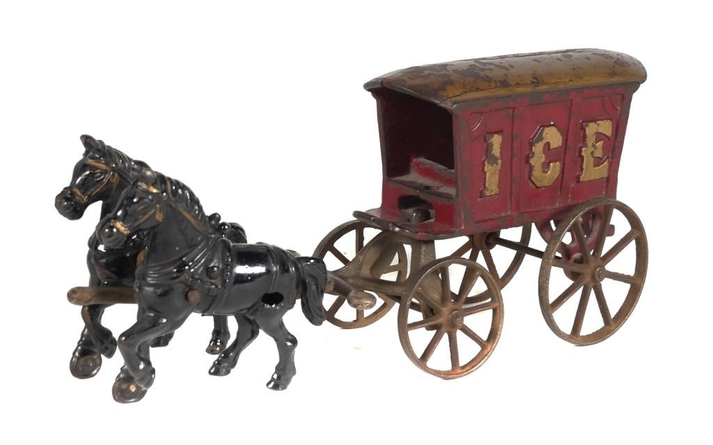 ANTIQUE CAST IRON HORSE TEAM ICE