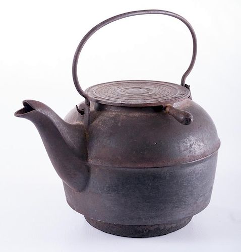 ANTIQUE CAST IRON KETTLE, DATED