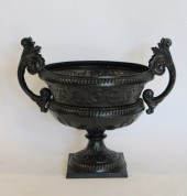 ANTIQUE CAST IRON URN ON STAND
