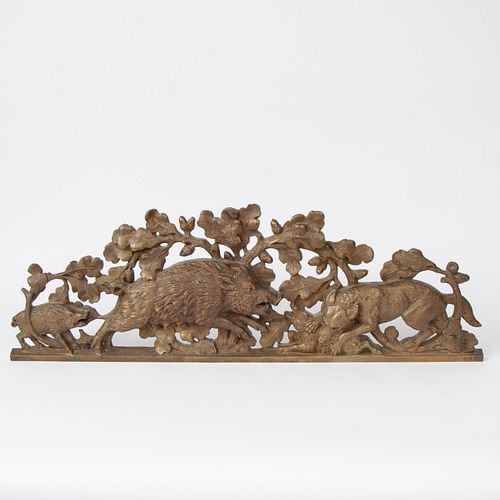 ANTIQUE CAST METAL LINTEL OF WOLF