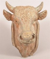 ANTIQUE CAST ZINC COW HEAD TRA