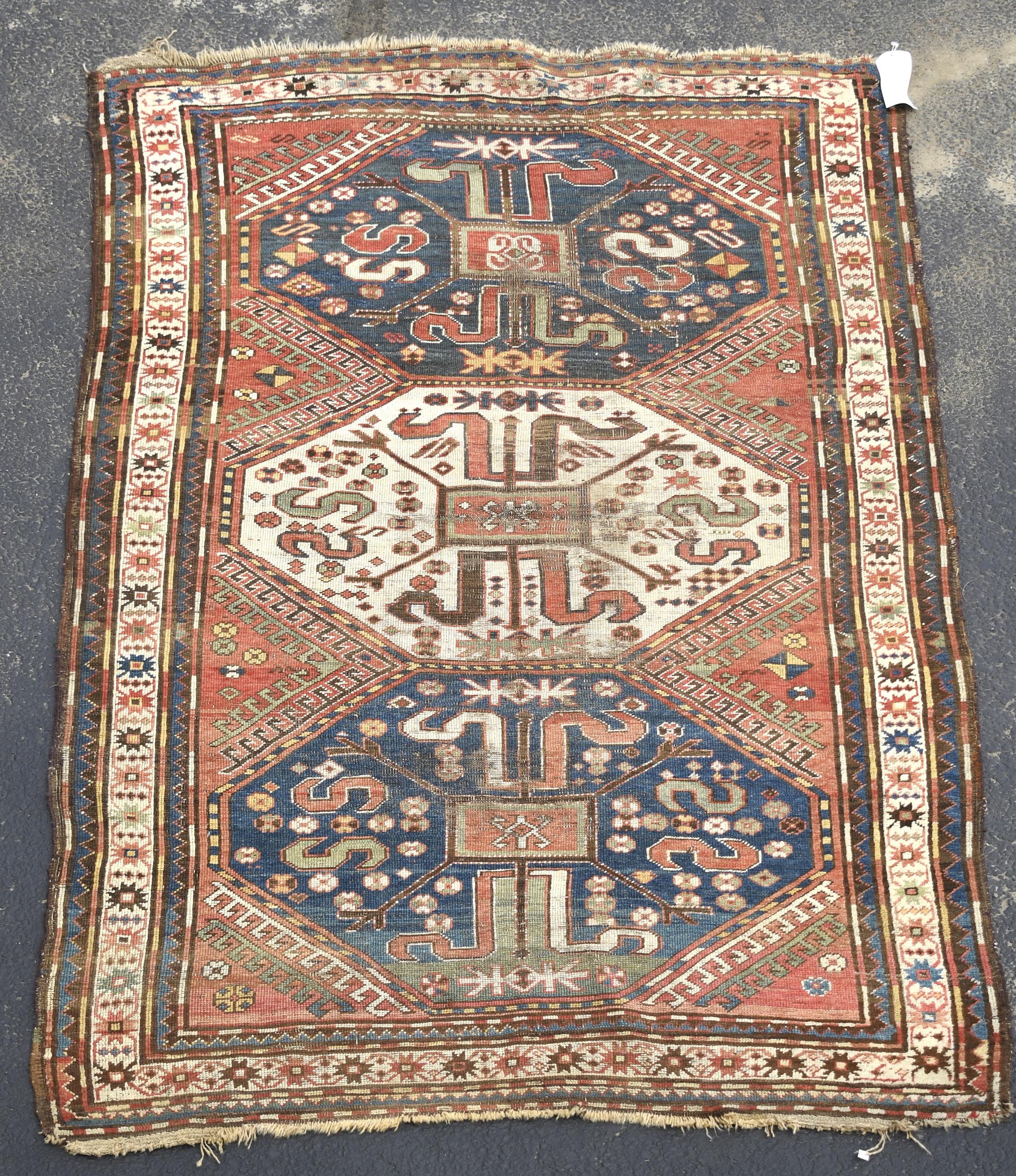 ANTIQUE CAUCASIAN AREA RUG. Antique