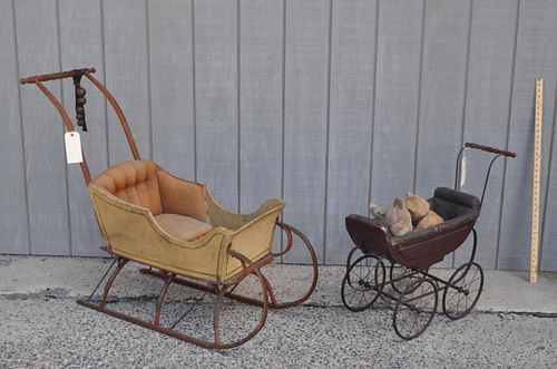 ANTIQUE CHILD'S PAINTED PUSH SLEIGH