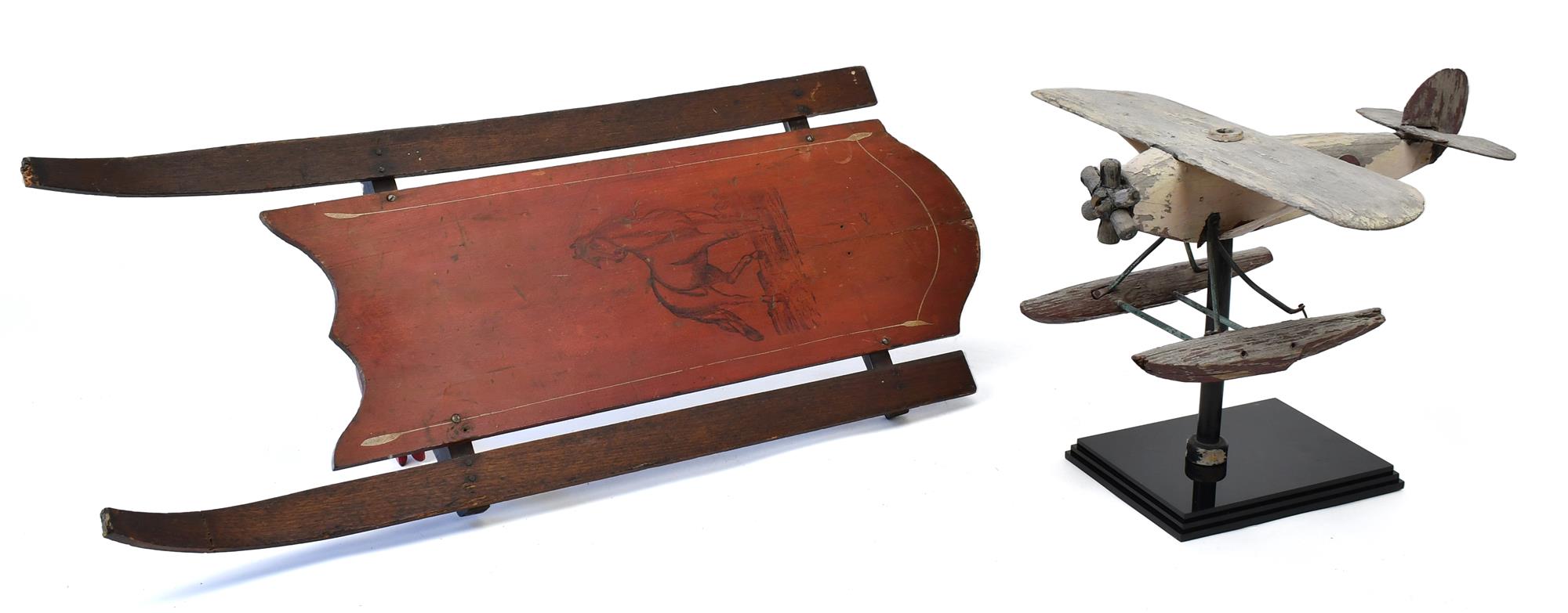 ANTIQUE CHILDS SLED AND WOODEN