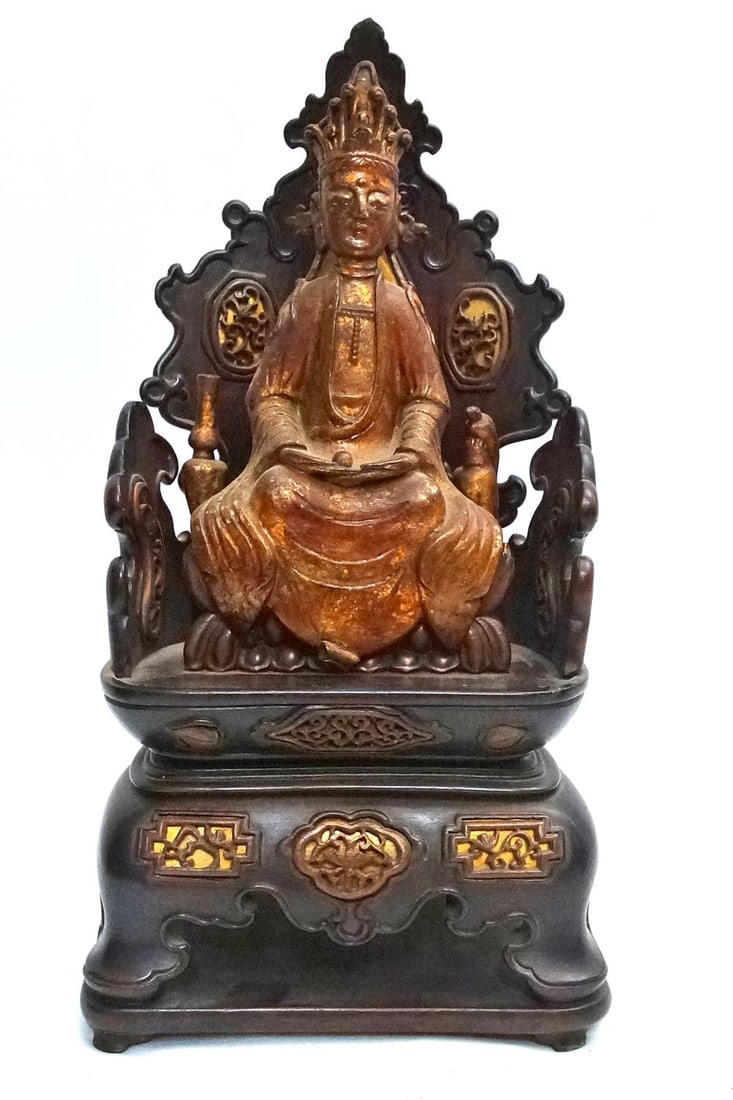 ANTIQUE CHINESE BRONZE BUDDHA ON