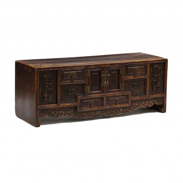 ANTIQUE CHINESE CARVED HARDWOOD LOW