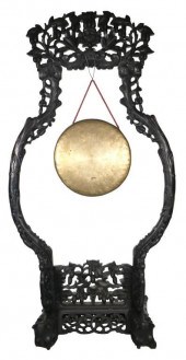ANTIQUE CHINESE GONG ON STAND,