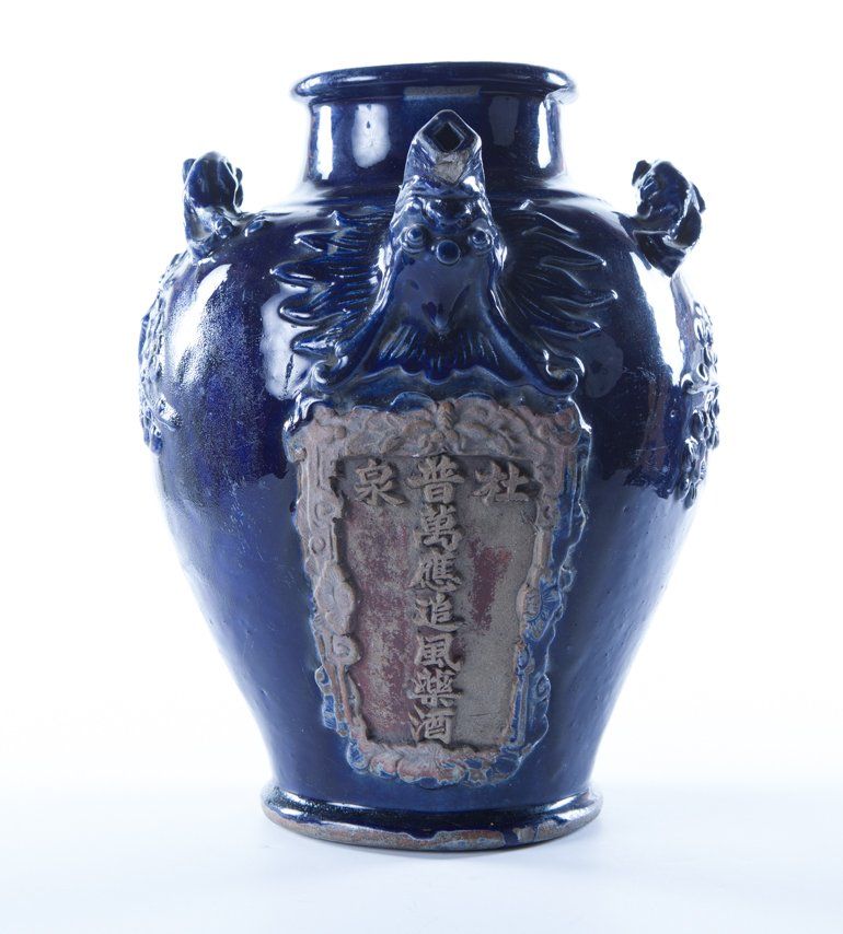 ANTIQUE CHINESE POTTERY BLUE GLAZED