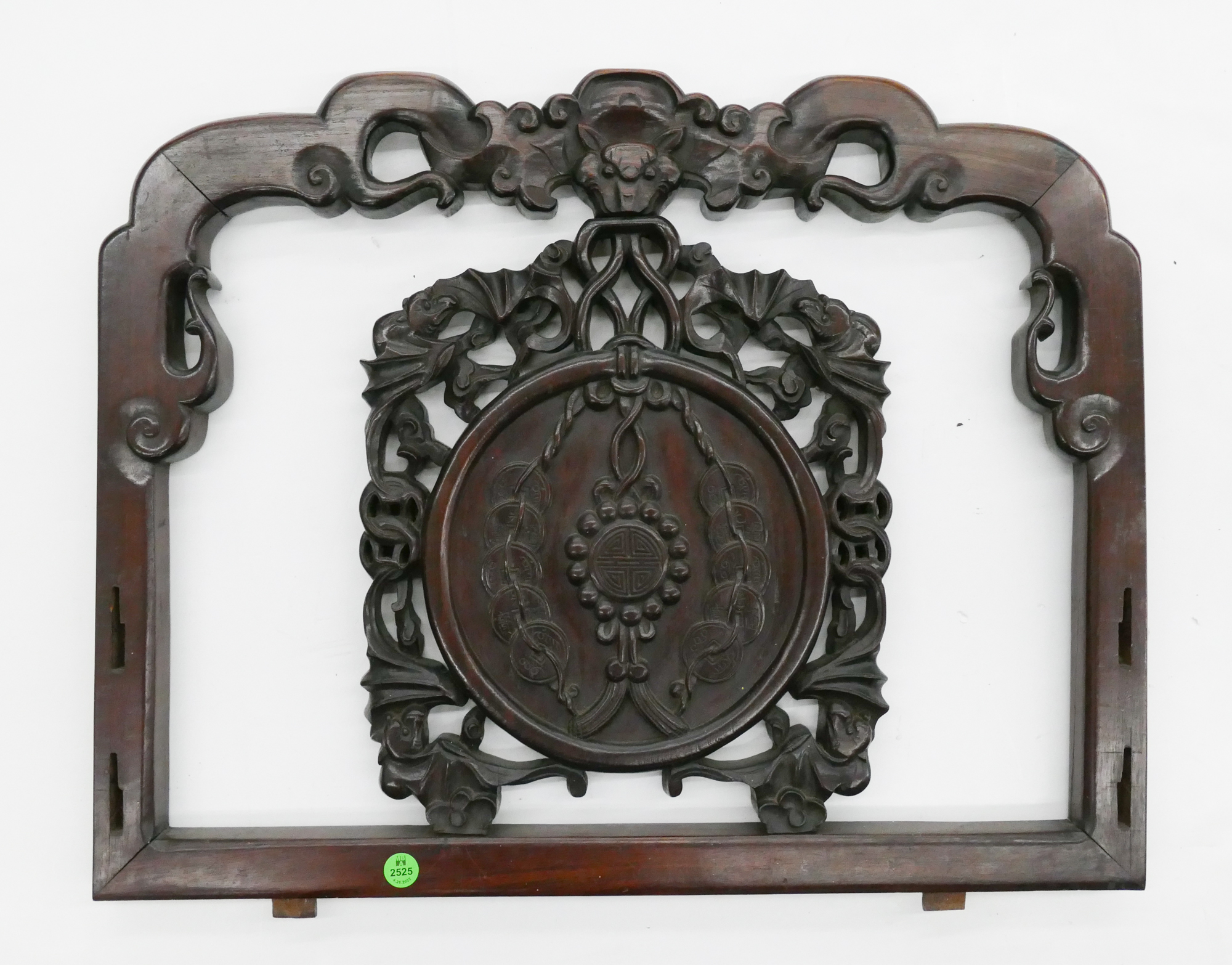 Antique Chinese Rosewood Bat & Coin