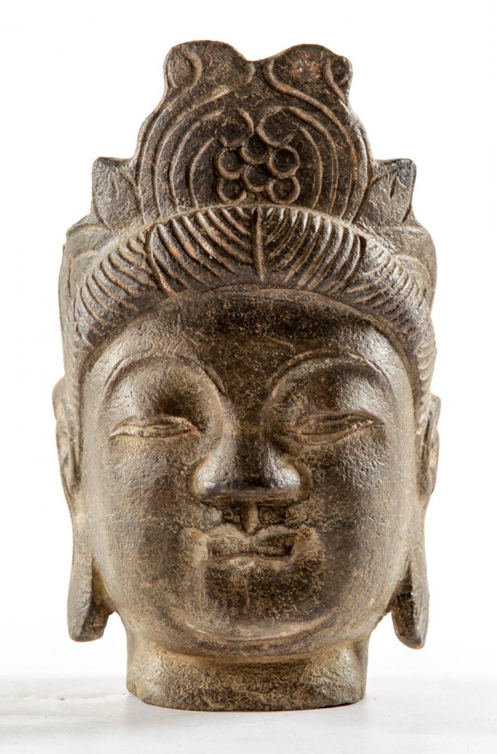ANTIQUE CHINESE SANDSTONE HEAD OF