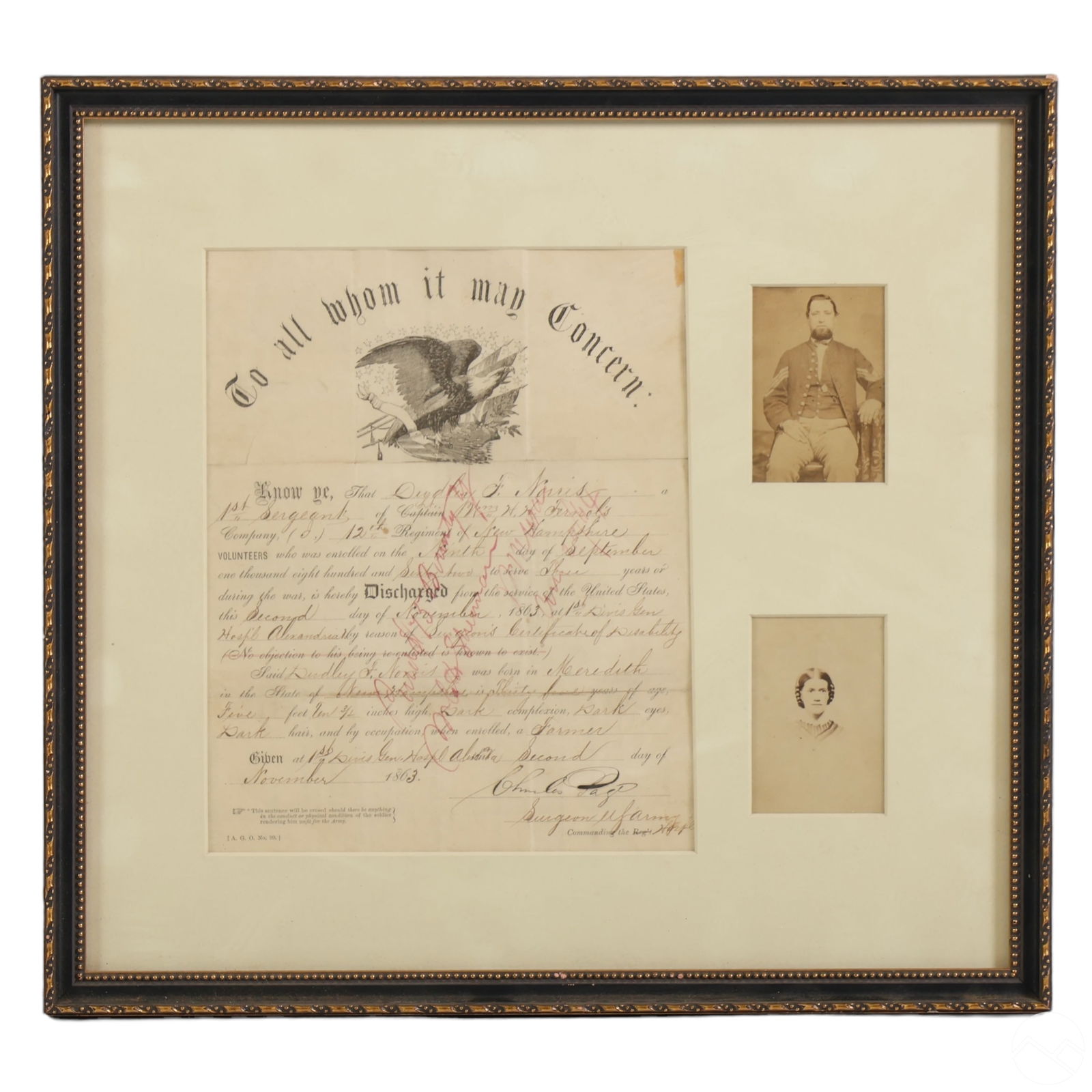 ANTIQUE CIVIL WAR 1863 DISCHARGE