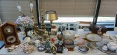 ANTIQUE CLOCK, BRASS LAMPS, PR