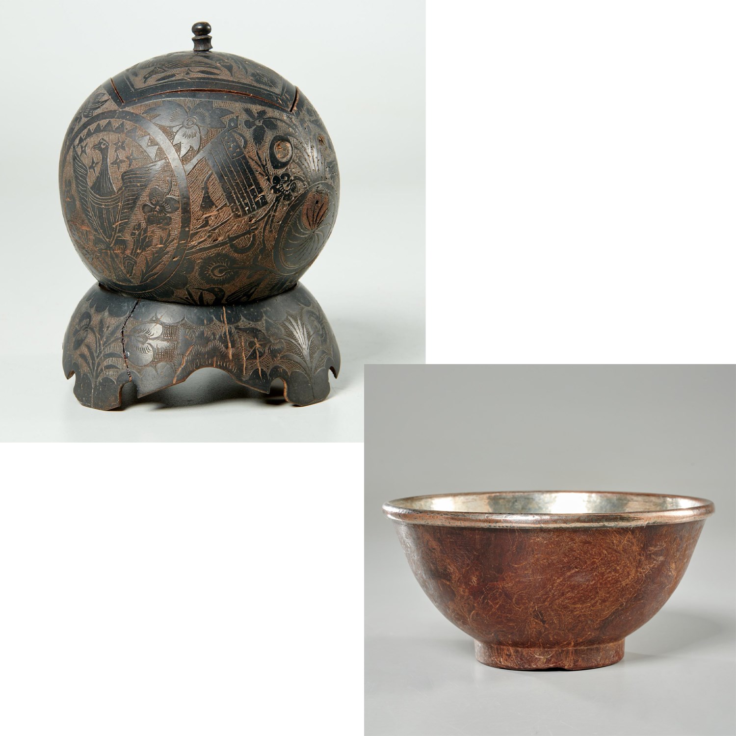 ANTIQUE COCONUT BOX & SILVER