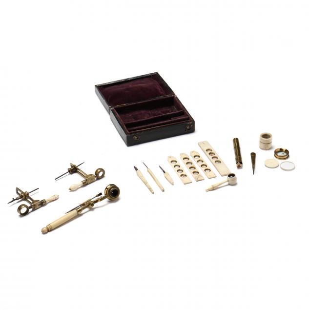 ANTIQUE COMPASS MICROSCOPE AND