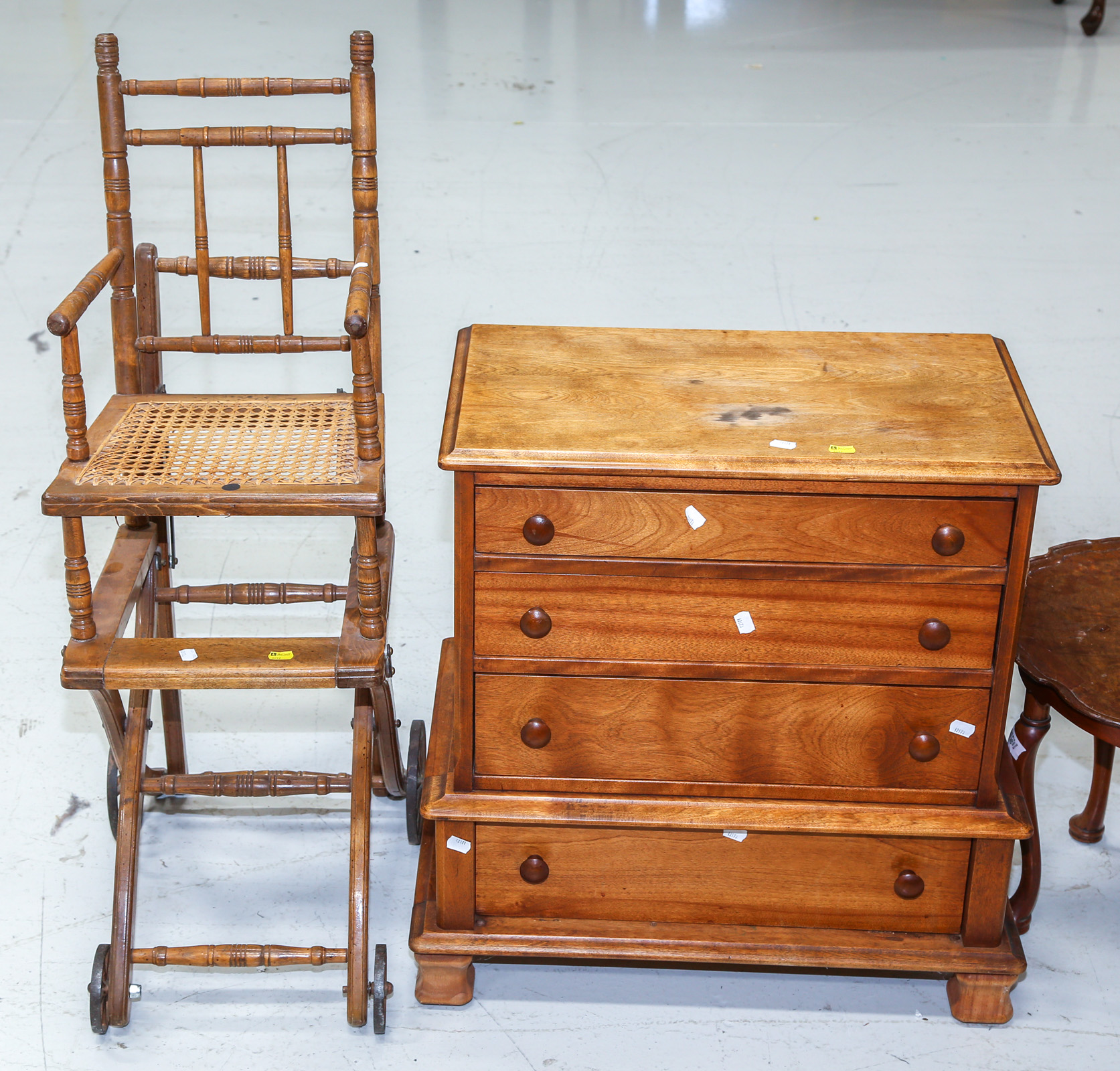 ANTIQUE CONVERTIBLE CHAIR; CHEST OF