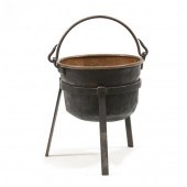 ANTIQUE COPPER CAULDRON ON STA