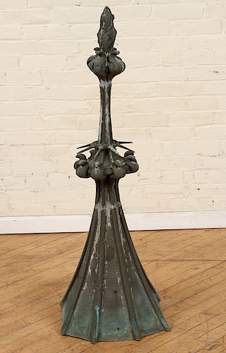 ANTIQUE COPPER FLAME FINIAL ON BASE