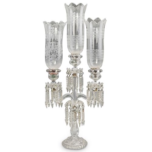 ANTIQUE CRYSTAL CUT HURRICANE GLASS